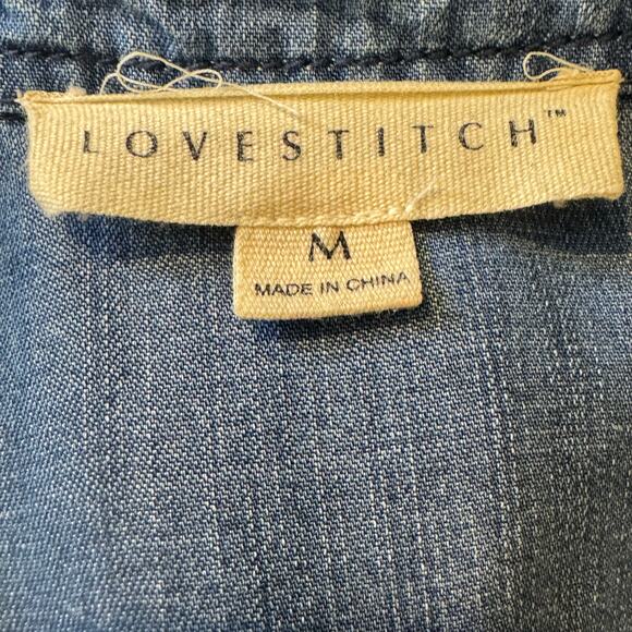 Lovestitch Size Medium Chambray Denim Drawstring Waist Button Up Shirt Dress - Picture 6 of 7